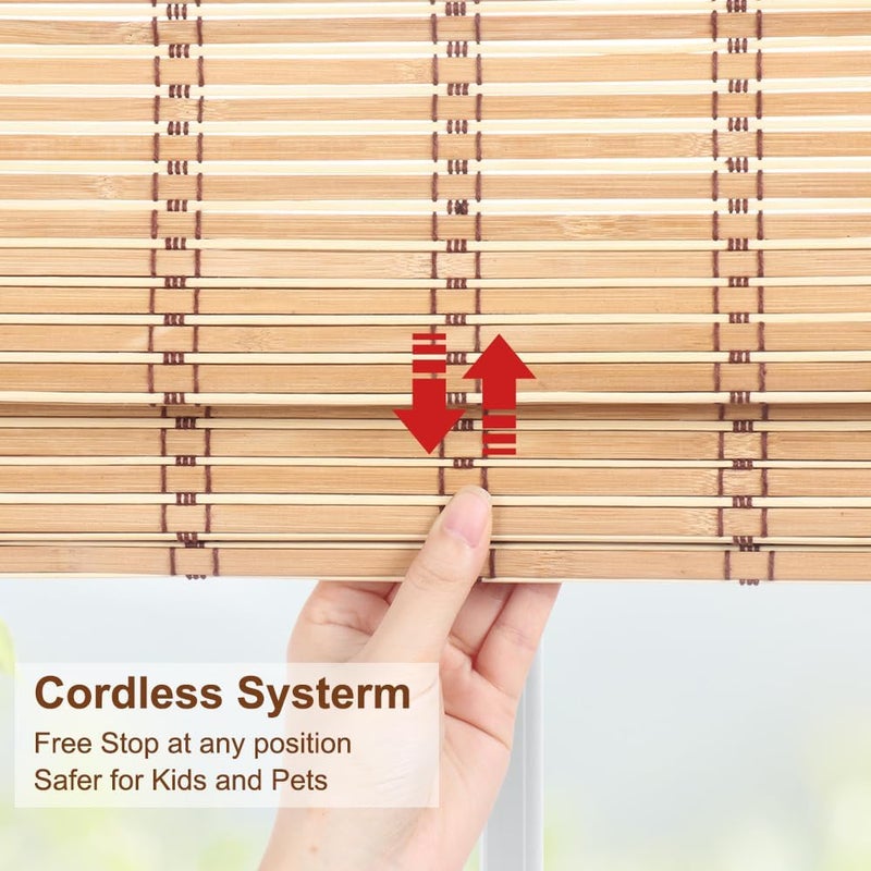 LUCKUP Cordless Roman Shades, Roll Up Bamboo Blinds for Indoor Windows, Light Filtering UV Protection Natural Bamboo Shades, Easy to Install for Home & Office, 36" W x 64" L, Natural - Image 3